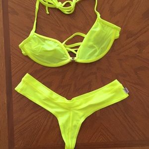Wicked Weasel neon yellow bikini top and bottoms
